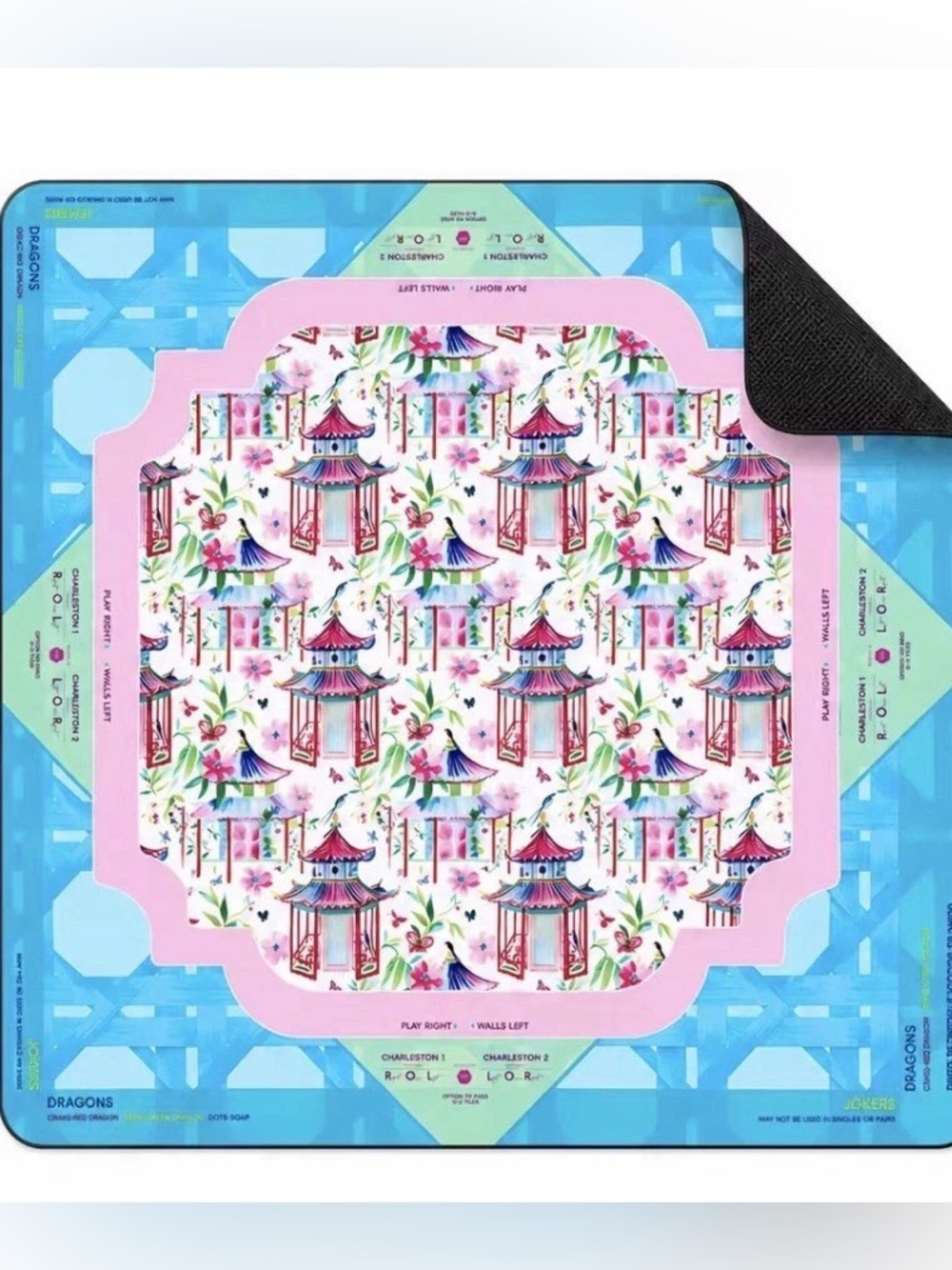 New Mahjong Table Mat Pad Silent Non-Slip w/ Carry Bag 31.5” Chinese pavilion